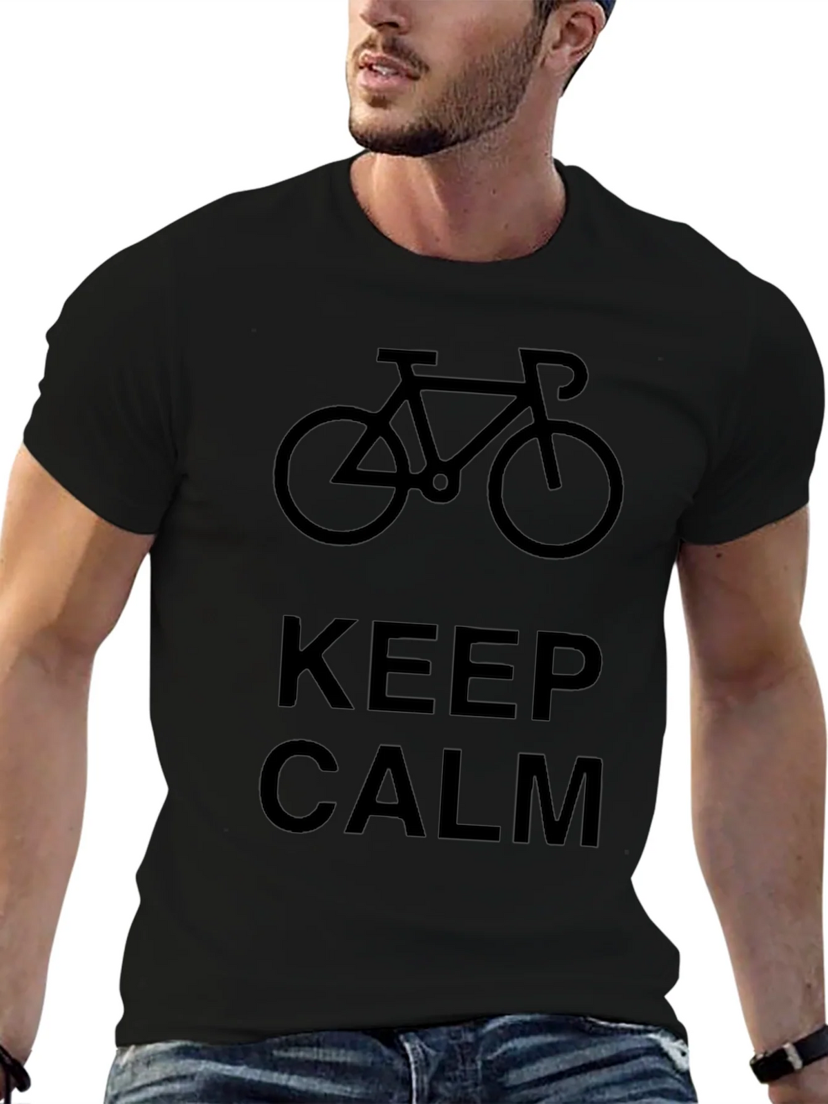 Keep Calm Bicycle Graphic Black T-Shirt
