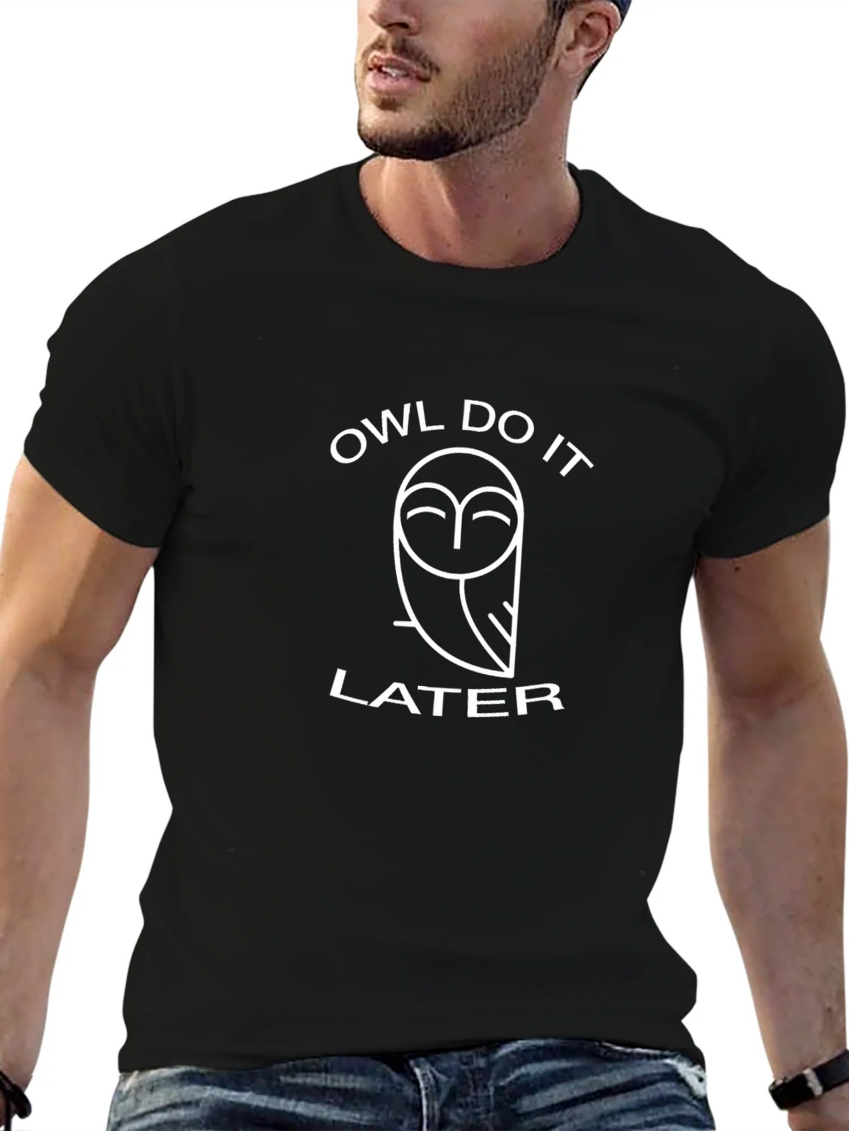 Owl Do It Later Graphic Tee - Black Cotton T-Shirt