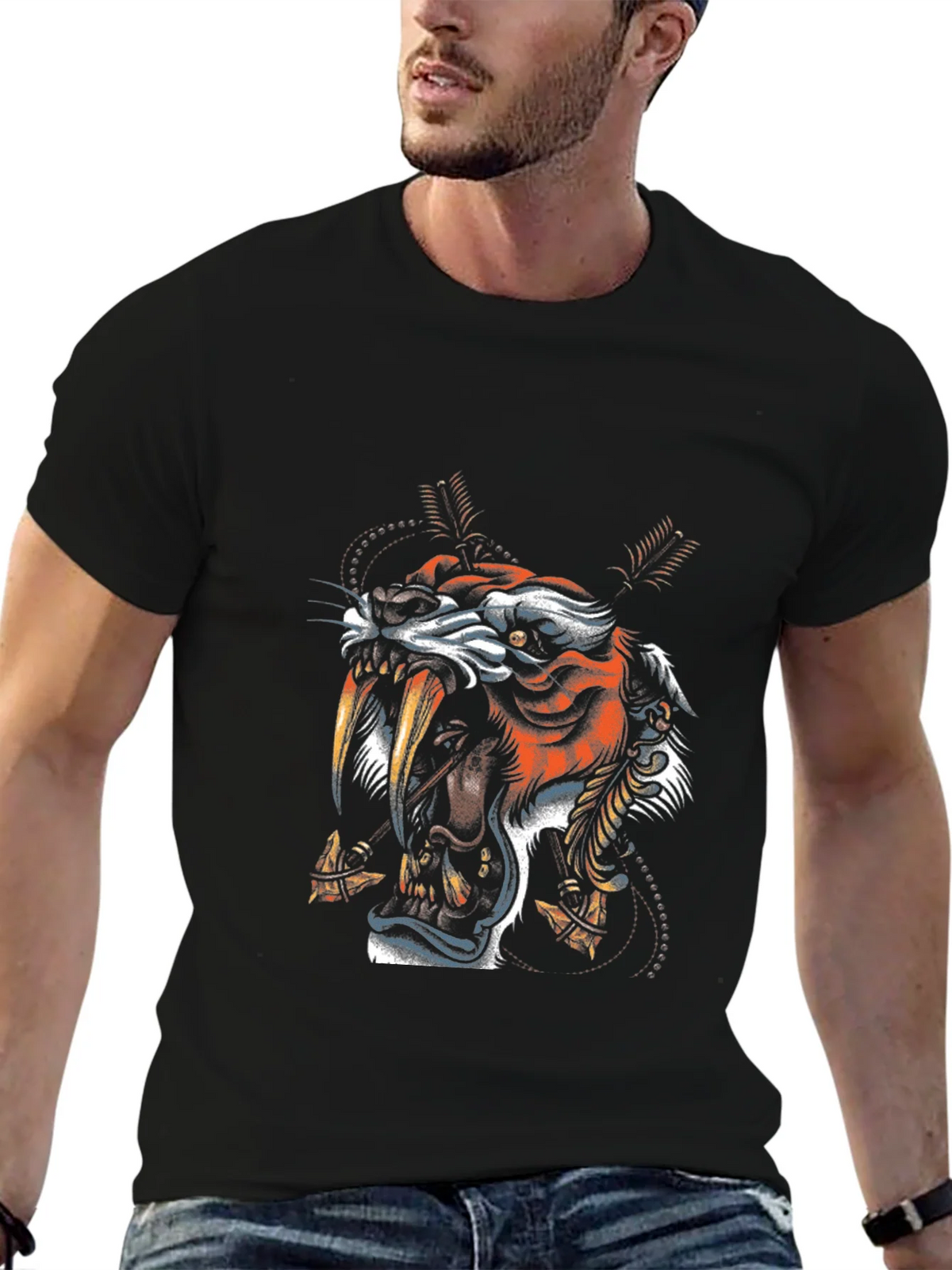Tiger Graphic Print Black T-Shirt