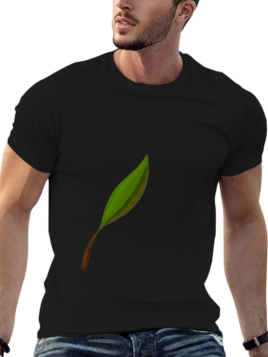 Leaf Graphic Print Black Tee
