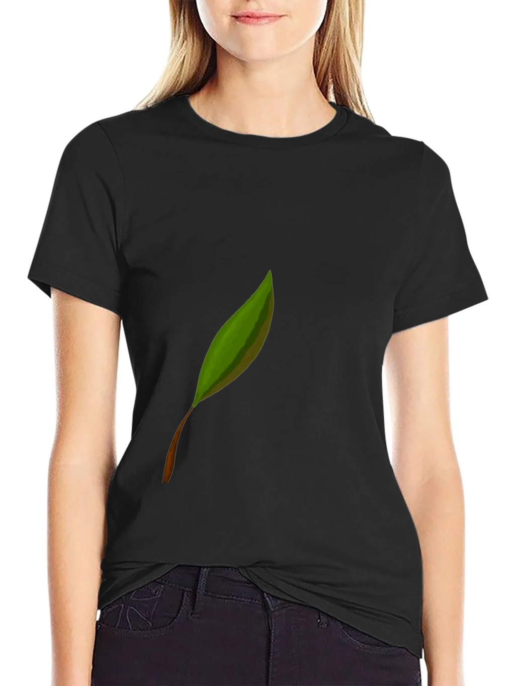 Leaf Graphic Print Black Tee