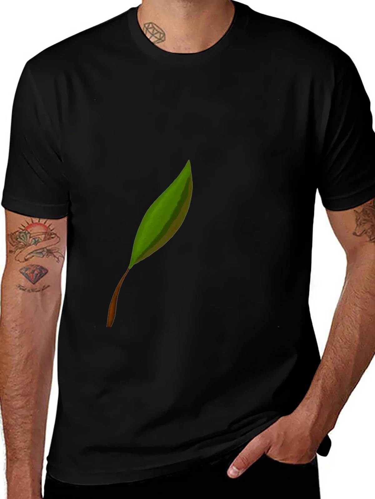 Leaf Graphic Print Black Tee