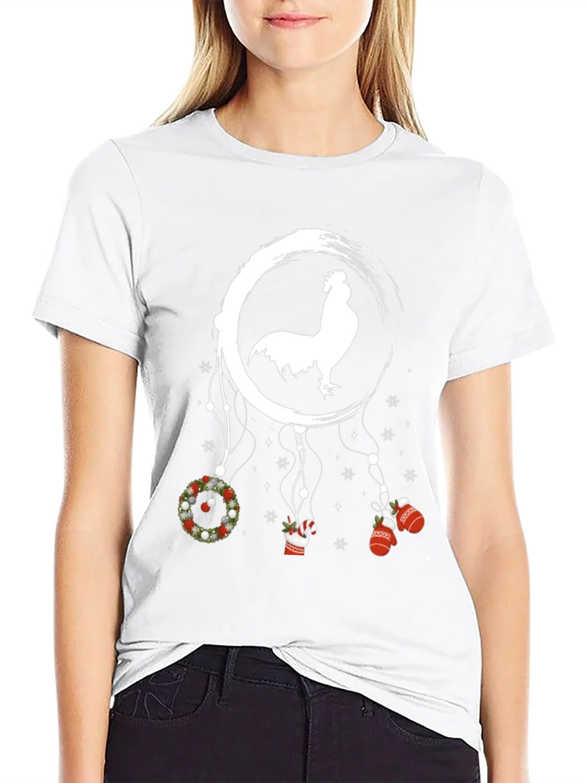 Festive Rooster Dreamcatcher Graphic Tee - Christmas