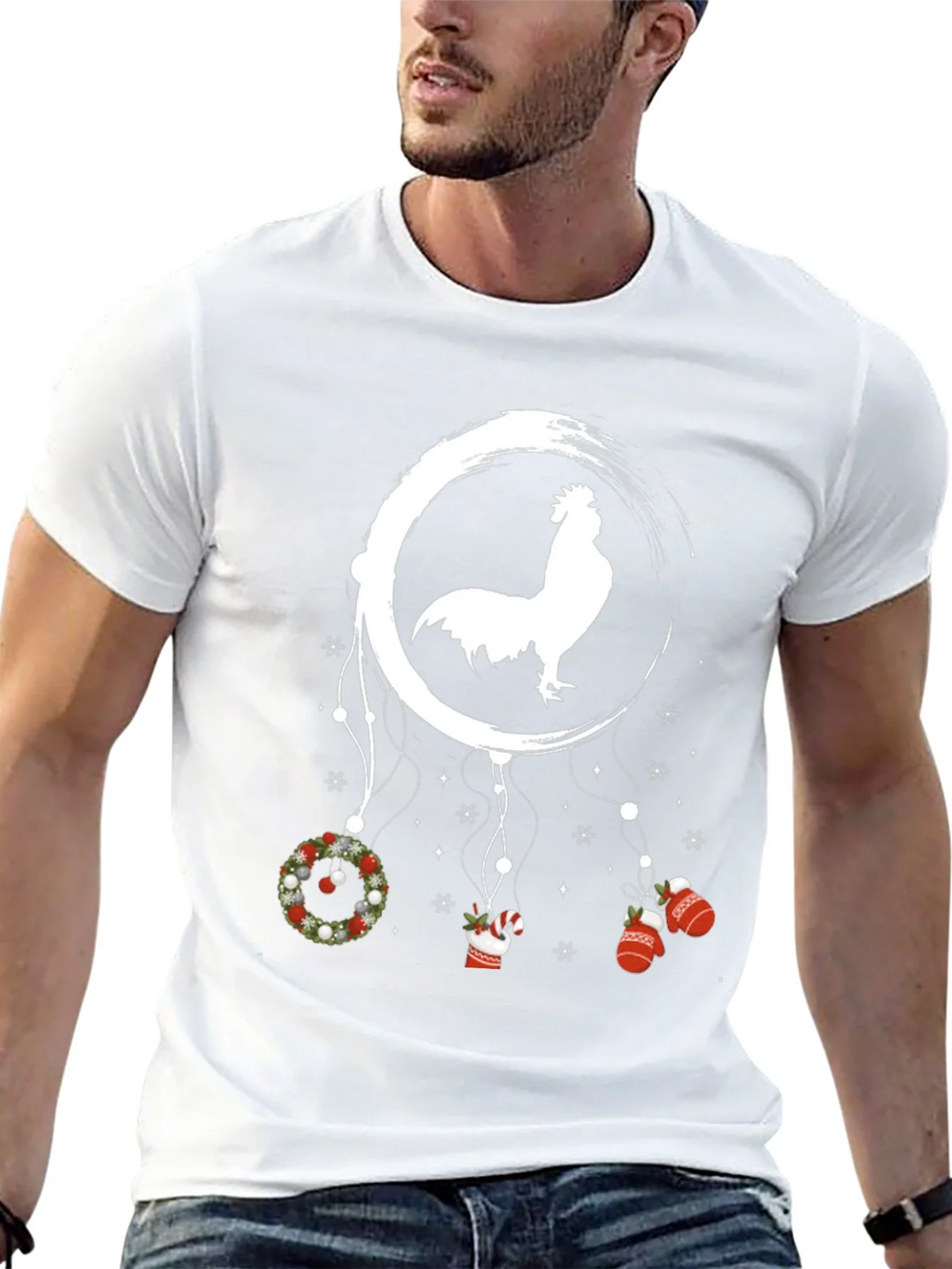 Festive Rooster Dreamcatcher Graphic Tee - Christmas