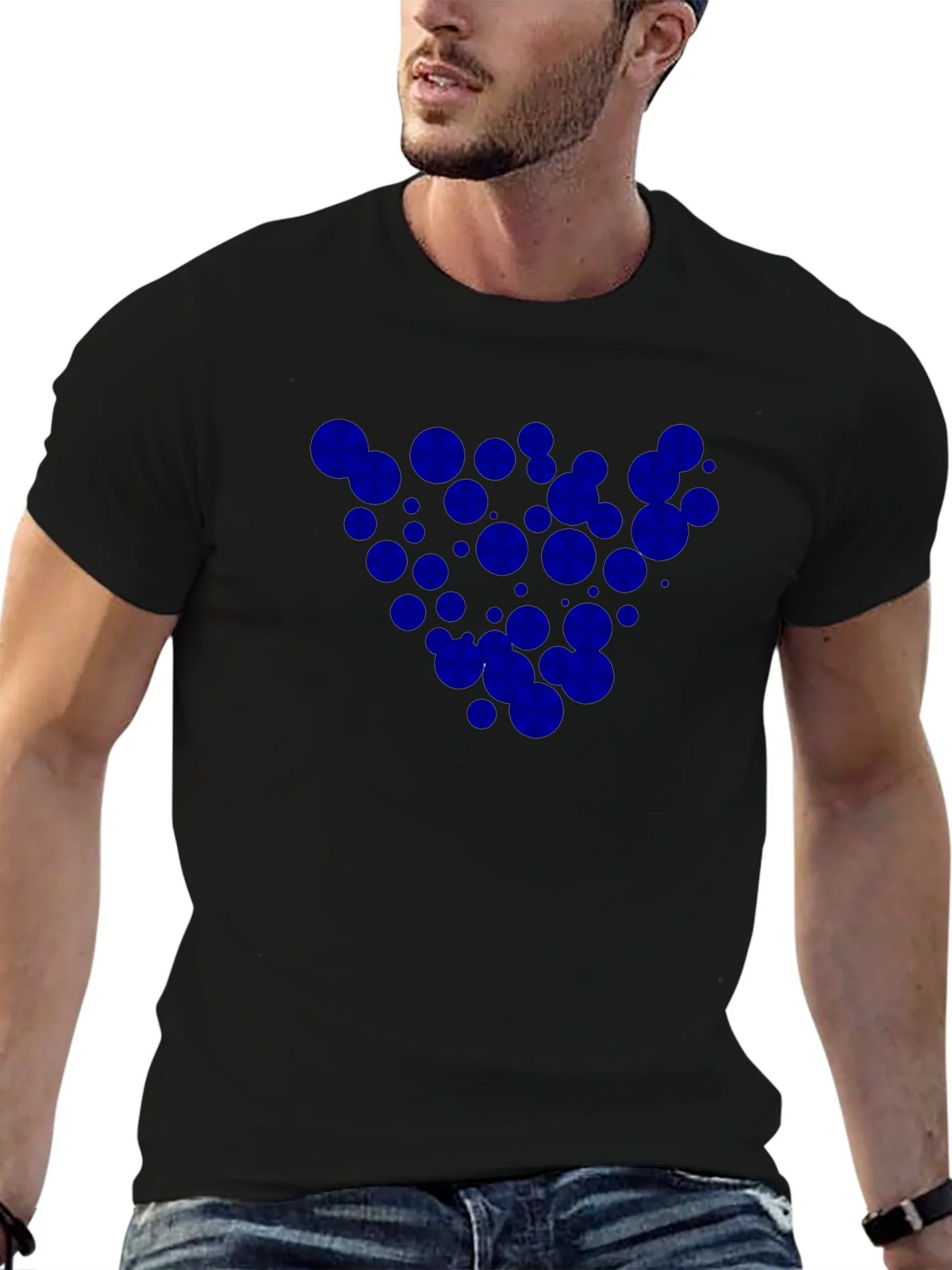 Black T-Shirt with Blue Circle Design