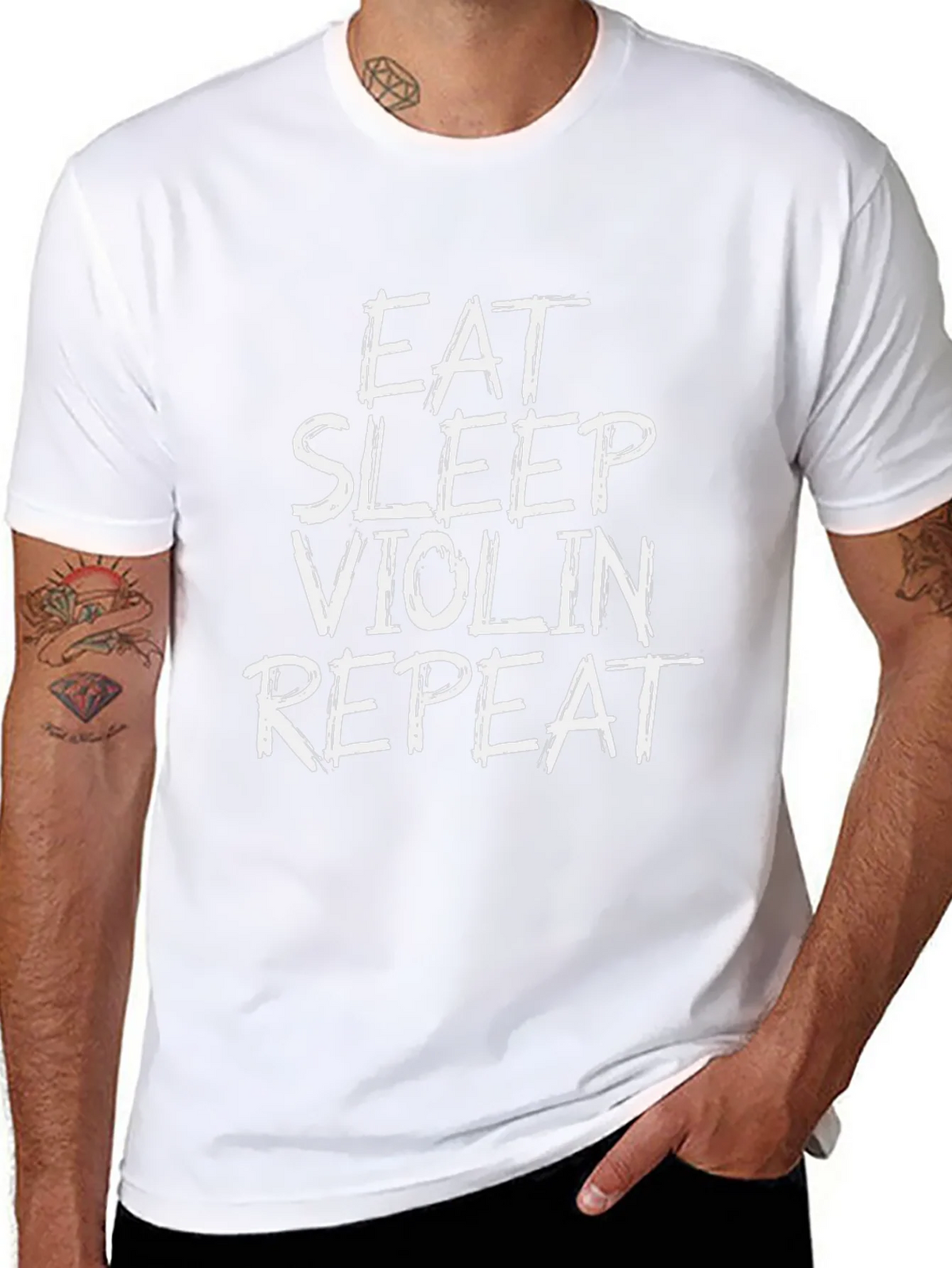 Eat Sleep Violin Repeat Graphic Tee - Black Cotton Shirt