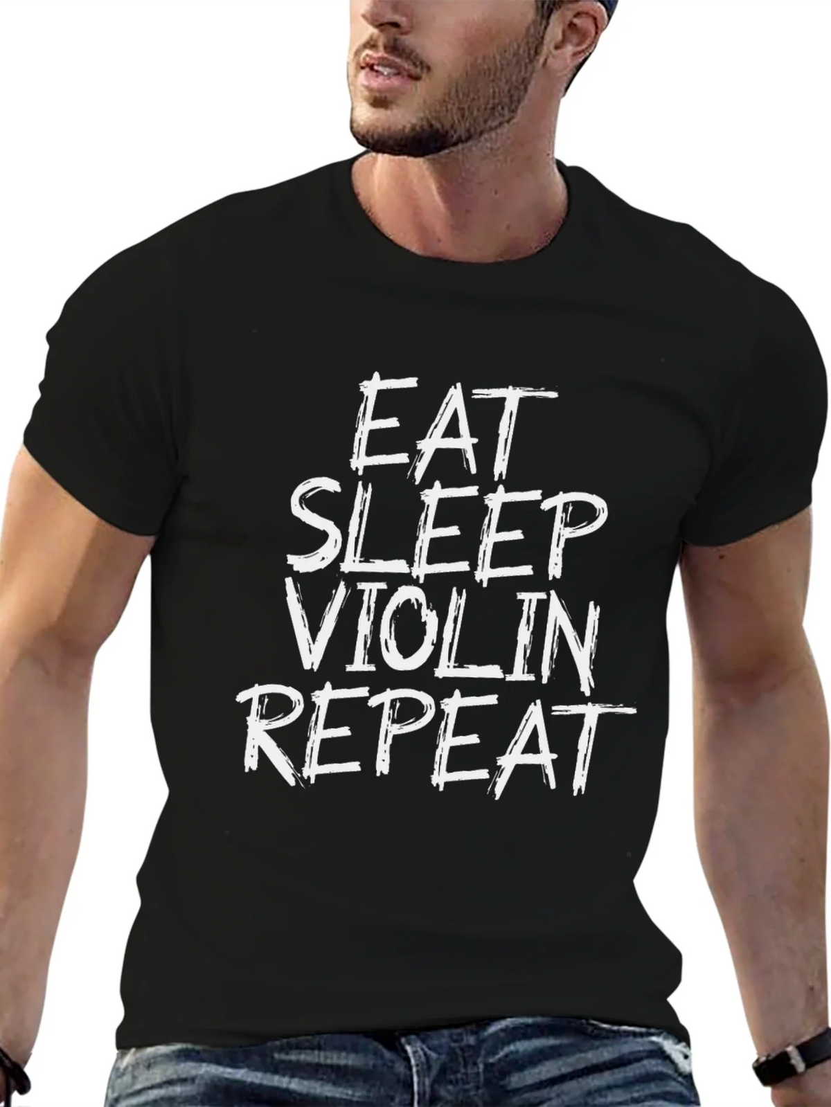 Eat Sleep Violin Repeat Graphic Tee - Black Cotton Shirt