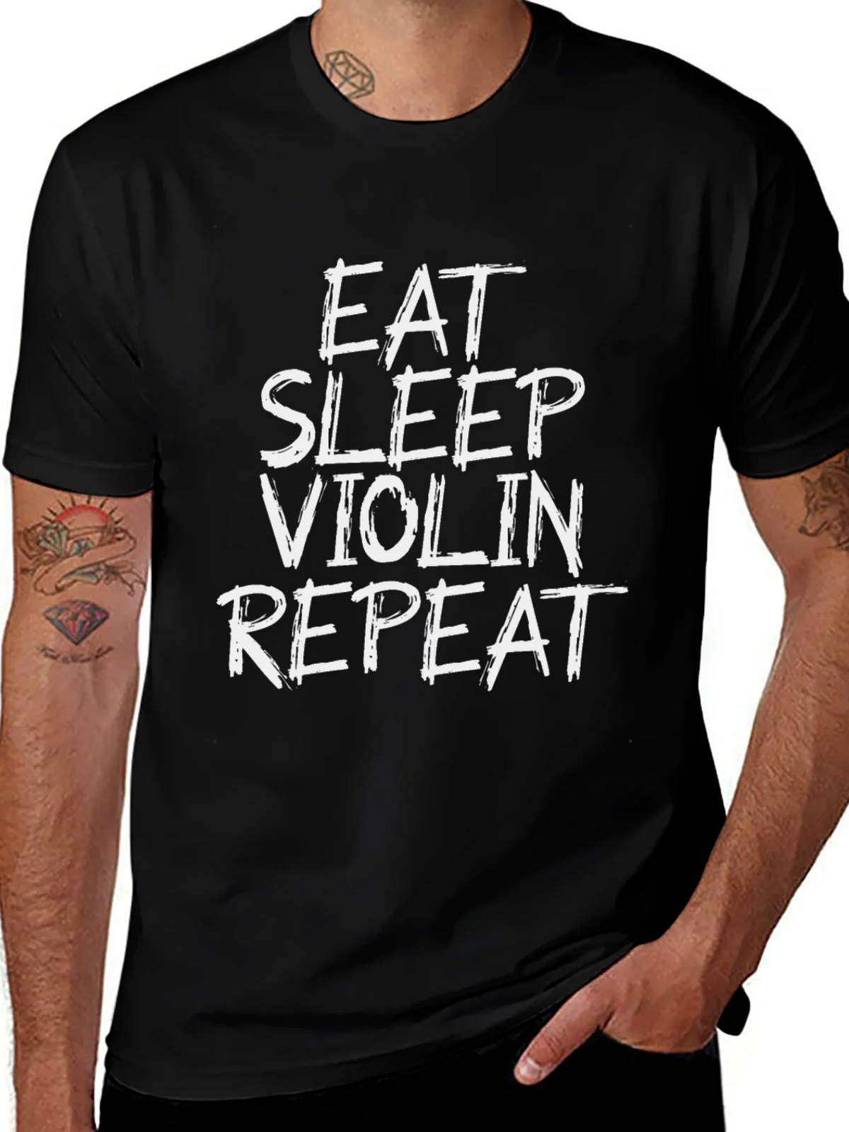 Eat Sleep Violin Repeat Graphic Tee - Black Cotton Shirt